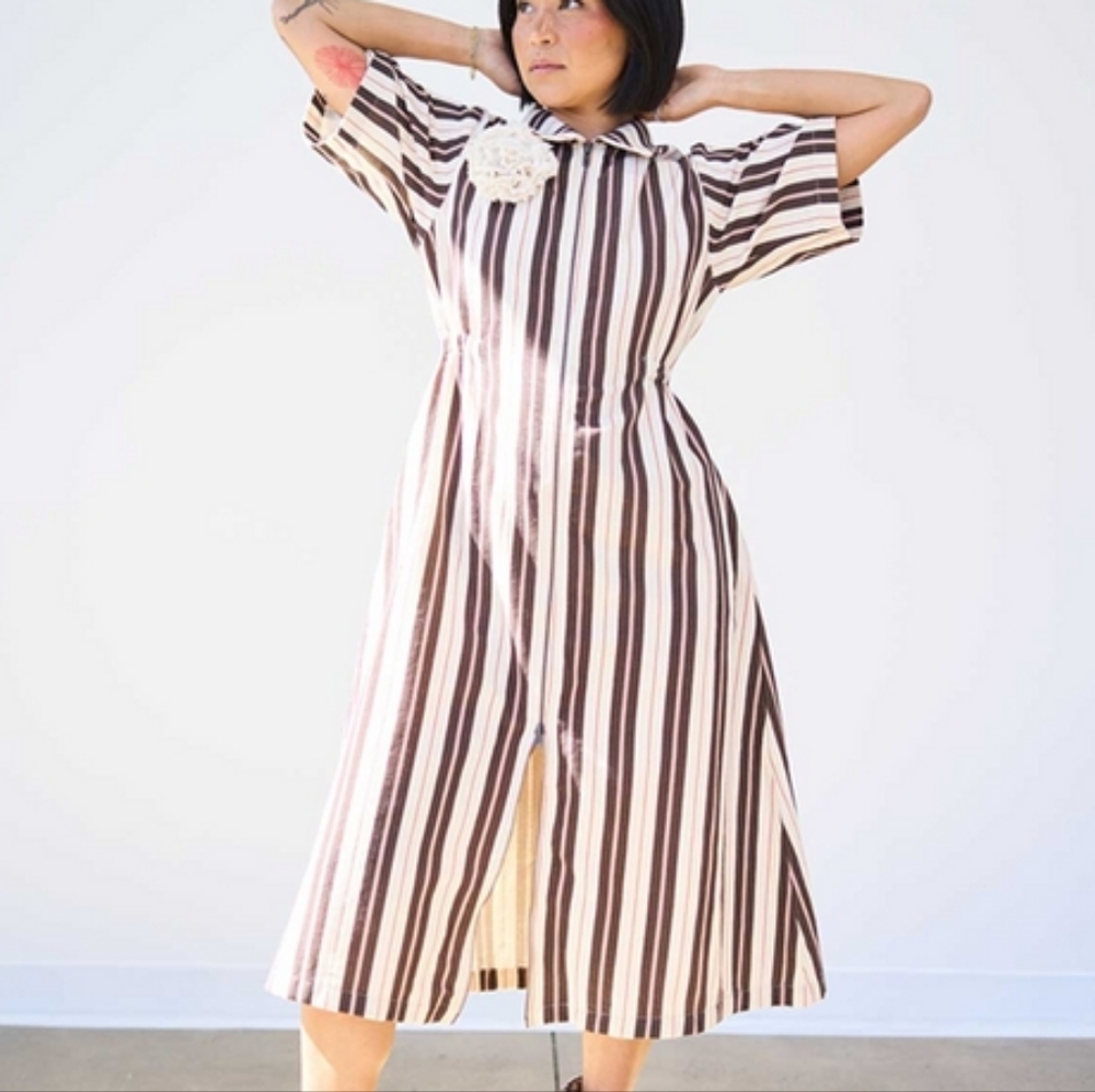 Striped Midi Dress with Short Sleeves